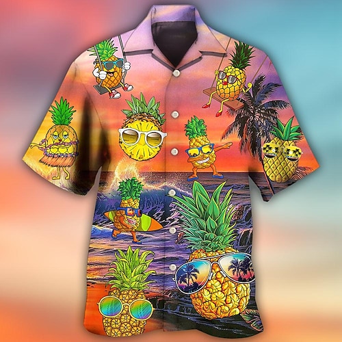 

Homens Camisa Social Camisa havaiana Coqueiro Estampas Abstratas colar cubano Amarelo Preto / Marron Laranja Verde Azul azul Casual Feriado Manga Curta Botão para baixo Imprimir Roupa Tropical Moda