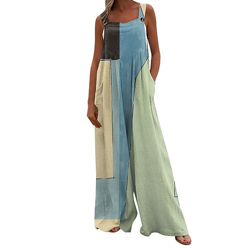 

Combinaison Femme Bouton Imprimer Bloc de couleur Col Carré Vêtement de rue du quotidien Vacances Ample Ample Sans Manches Noir S Eté