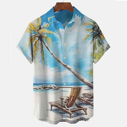 

Homme Chemise Chemise hawaïenne Cocotier Imprimés Photos Col rabattu Bleu Extérieur Plein Air Manches courtes Bouton bas Imprimer Vêtement Tenue Mode Décontractées Flexible Respirable