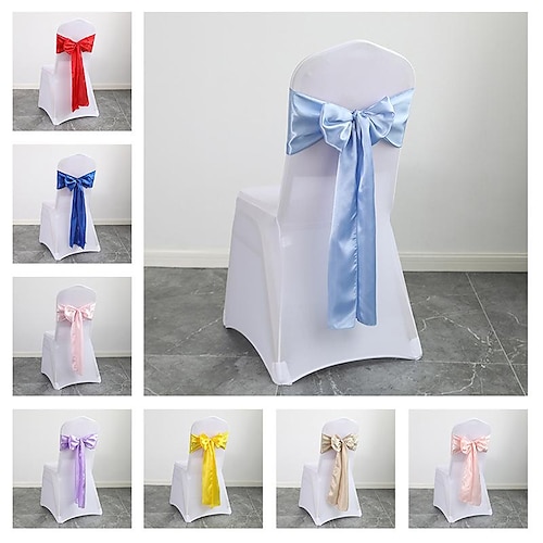 

Wedding Chair Decorations White Chair Bows and Sashes Gold Wedding Chair Decor for Party Ceremony Reception Banquet Spandex Chair Covers