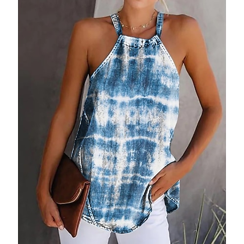 

Mujer Camiseta sin mangas Rojo Azul Piscina Caqui Tie-dye Estampado Sin Mangas Casual Fin de semana Básico Cuello halter Regular S