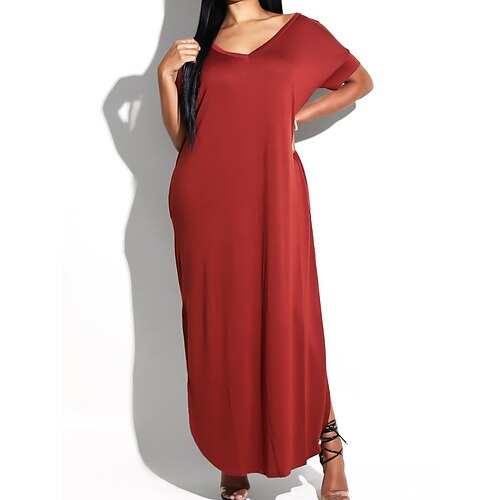 

Per donna Abito a maglietta Abito casual Abito a T shirt Liscio Spacco Asimmetrico A V Vestito maxi Classico Moderno Giornaliero Fine settimana Manica corta Morbido Nero Rosso Estate Primavera S M L