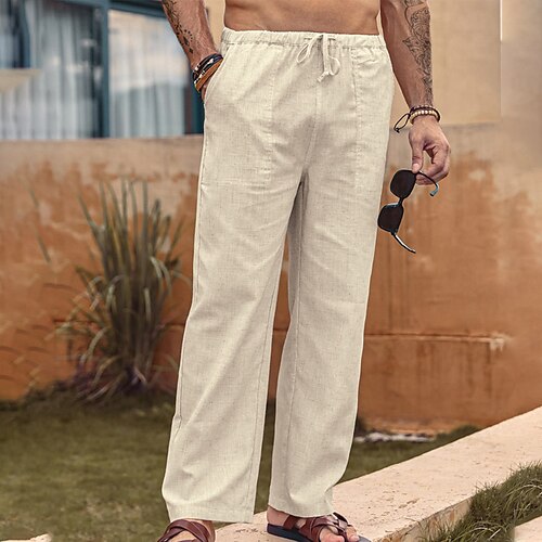 

Per uomo Pantaloni di lino Pantaloni Pantaloni estivi Tasche A cordoncino Vita elastica Liscio Esterno Giornaliero Per uscire Misto cotone e lino Streetwear Moda Bianco Rosa