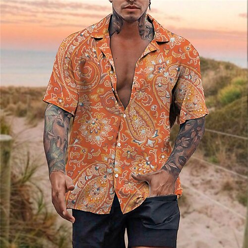 

Herren Hemd Hawaiihemd Sommerhemd Blumen Grafik-Drucke Umlegekragen Orange Grau Casual Festtage Kurzarm Button-Down Bedruckt Bekleidung Tropisch Modisch Boho Strassenmode