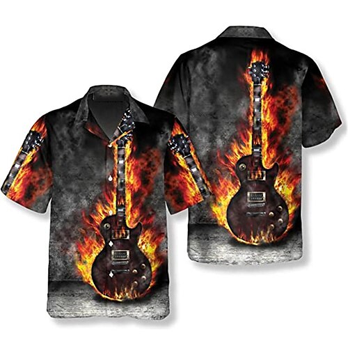 

Hombre Camisa camisa hawaiana Estampados Guitarra Cuello Vuelto Negro Casual Festivos Manga Corta Abotonar Estampado Ropa Tropical Moda Hawaiano Suave