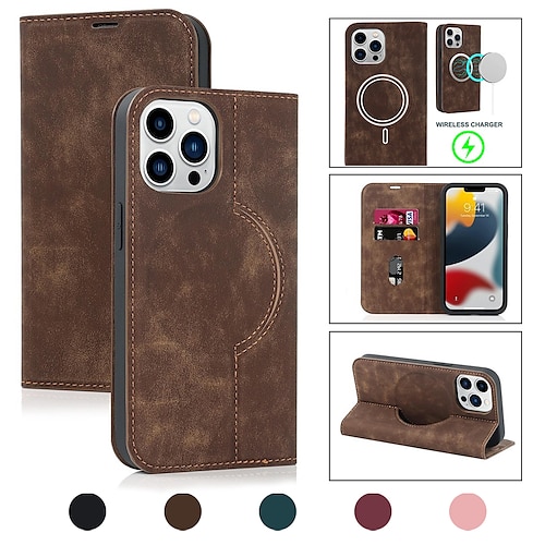 

Funda de teléfono con billetera de cuero magnético para iphone 14 pro max plus 13 12 11 mini x xr xs 8 7 para magsafe carga inalámbrica soporte tarjeta solt case