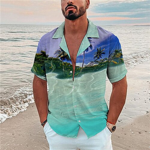 

Homens Camisa Social Camisa havaiana Animal Estampas Abstratas Tartaruga vida marinha Aberto para a Lateral Azul Verde Azul Claro Casual Feriado Manga Curta Botão para baixo Imprimir Roupa Tropical