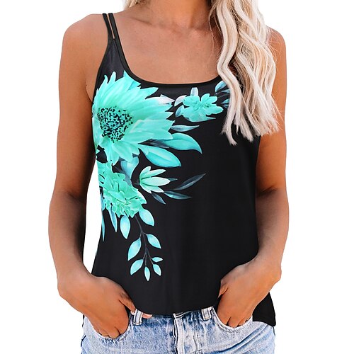 

Mujer Camiseta sin mangas Negro Amarillo Azul Piscina Floral Estampado Sin Mangas Casual Festivos Básico Escote en U Regular Flor S