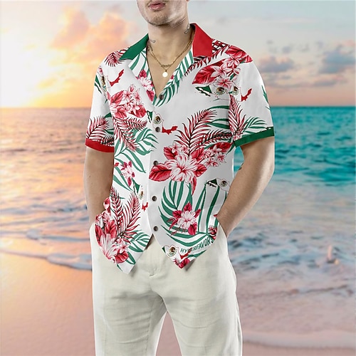 

Herren Hemd Hawaiihemd Sommerhemd Blumen Grafik-Drucke Umlegekragen Rote Casual Festtage Kurzarm Button-Down Bedruckt Bekleidung Tropisch Modisch Strassenmode Hawaiianisch