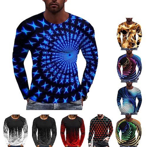 

Men's T shirt Tee Graphic Prints Spiral Stripe Crew Neck A B C D E 3D Print Daily Holiday Long Sleeve Print Clothing Apparel Designer Casual Big and Tall