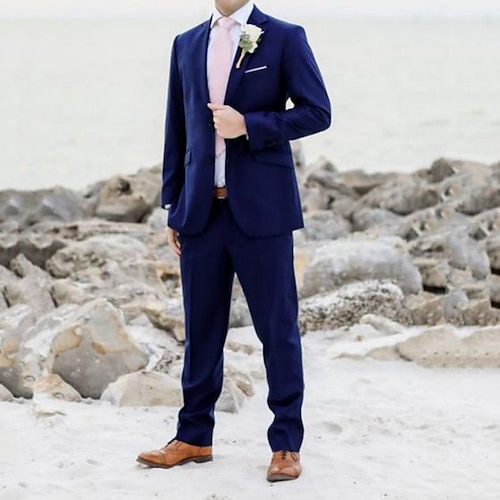 

Costume Homme Mariage Mariage à la plage Ensemble 2 pièces Bleu Roi Bleu de minuit Couleur Pleine Coupe Sur-Mesure Droit deux boutons 2023