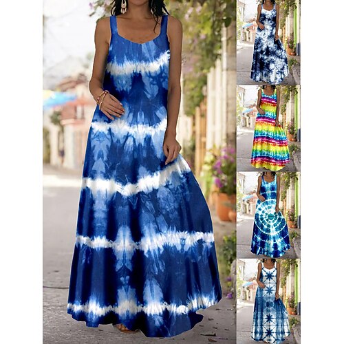 

Dame Lang kjole Maxikjole Swingkjole Sommerkjole Print kjole Batikkfarget Mote Fritid Daglig Feriereise Strand Trykt mønster Ermeløs Med stropper Kjole Løstsittende Hvit Gul Navyblå Sommer Vår S M L
