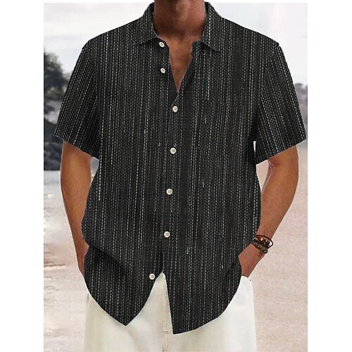 

Herren Hemd Gestreift Grafik-Drucke Umlegekragen Schwarz Strasse Casual Kurze Ärmel Button-Down Bedruckt Bekleidung Leinen Sport Modisch Strassenmode Designer