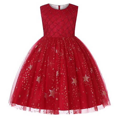 

Bambino Da ragazza Vestito da festa Tinta unica Abito in tulle Al ginocchio Vestito Prestazioni Retato Girocollo Senza maniche Elegante Vestito 3-10 anni Estate Vino Blu Reale