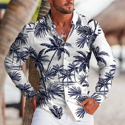 

Per uomo Camicia Albero di cocco Stampe astratte Collo ripiegabile Blu Verde Cachi Grigio Esterno Strada Manica lunga Bottone giù Stampa Abbigliamento Tropicale Di tendenza Originale Morbido