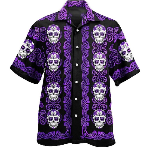 

Homme Chemise Chemise hawaïenne Floral Crânes Imprimés Photos Col rabattu Violet Casual Vacances Manche Courte Bouton bas Imprimer Vêtement Tenue Tropique Mode Hawaïen Flexible