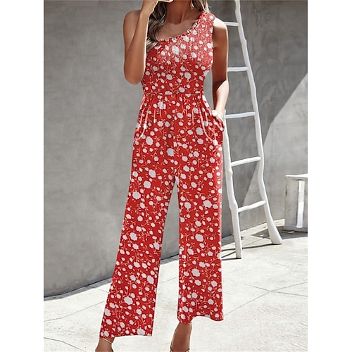 

Damen Jumpsuit Tasche Blumen Ein-Schulter Strassenmode Brautkleider schlicht Urlaub Ausgehen Regular Fit Ärmellos Schwarz Weiß Rote S M L XL Frühling