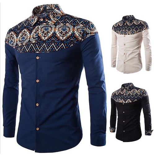 

Men's Shirt Floral Tribal Graphic Prints Turndown Black Navy Blue Beige Outdoor Street Long Sleeve Button-Down Print Clothing Apparel Sports Fashion Streetwear Designer