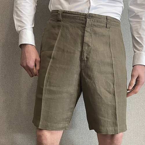 

Homens Calção Shorts de linho Shorts de verão Shorts de praia Zíper Tecido Conforto Respirável Curto Ao ar livre Diário Streetwear Misto de Algodão e Linho à moda Casual Verde Sem Elasticidade