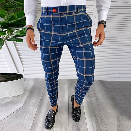 

Men's Chinos Trousers Pencil Pants Jogger Pants Plaid Dress Pants Elastic Waist 3D Print Plaid Office Business Streetwear Stylish 1 2