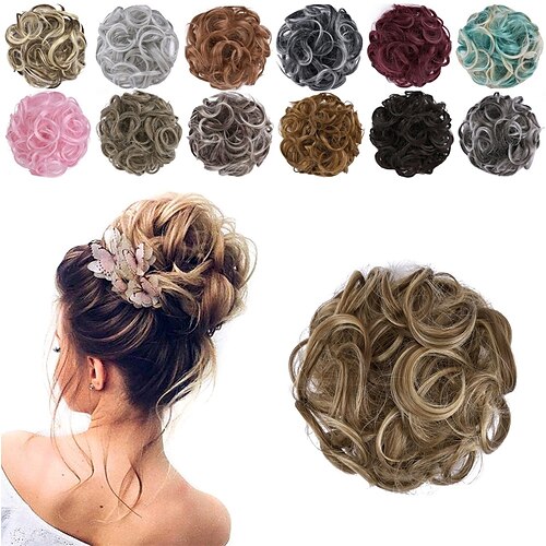 

elastisk bølge krøllete hår boller chignons hår scrunchy extensions wrap hestehale updos bustete bolle hårstykker for kvinner jenter