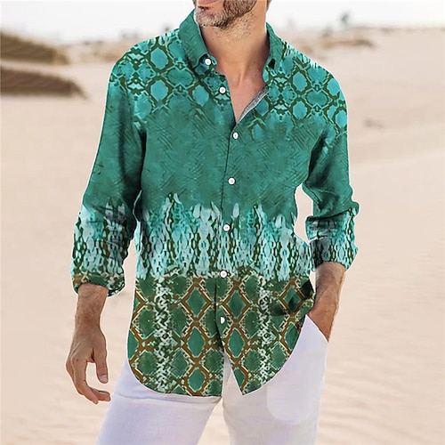 

Men's Shirt Graphic Prints Snake Print Turndown Yellow Wine Green Outdoor Street Long Sleeve Button-Down Print Clothing Apparel Tropical Fashion Boho Designer