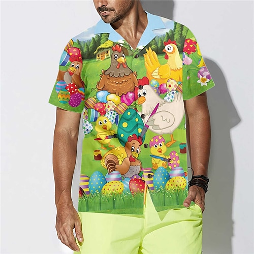 

Herren Hemd Hawaiihemd Sommerhemd Grafik-Drucke Ostern Umlegekragen Grün Casual Festtage Kurzarm Button-Down Bedruckt Bekleidung Tropisch Modisch Hawaiianisch Weich