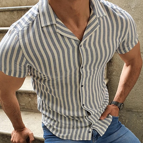 

Per uomo Camicia Camicia con bottoni Camicia estiva Maglietta informale Blu Kaki Manica corta A strisce Collo ripiegabile Strada Giornaliero Abbigliamento Di tendenza Informale Comodo