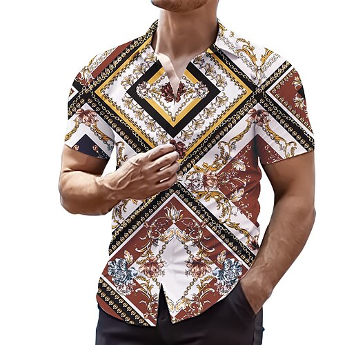 

Men's Shirt Floral Color Block Graphic Prints Turndown Wine Street Casual Short Sleeves Button-Down Print Clothing Apparel Tropical Sports Streetwear Designer