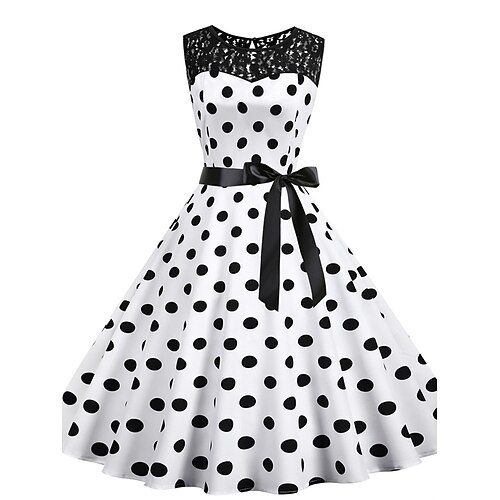 

Dame Elegant Retro Rød Vintage kjole Midikjole utendørs Ferie Blonde Polkadotter Crew-hals Ermeløs Normal Sommer Vår 2023 Svart Hvit S M L XL