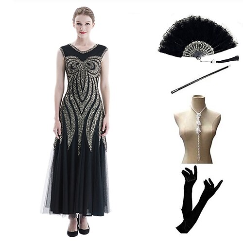 

Den store Gatsby 1920'erne Sexet Festkostume Dame Pailletter Kostume Årgang Cosplay Halloween Fest Festival Uden ærmer Middag Kjole Halloween