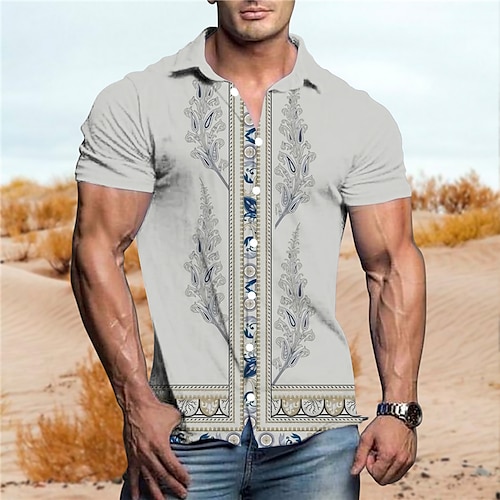 

Homme Chemise Floral Imprimés Photos Col rabattu Noir Gris Plein Air Casual Manches courtes Bouton bas Imprimer Vêtement Tenue Tropique Mode Bohème Design