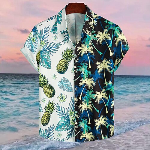 

Herren Hemd Hawaiihemd Sommerhemd Ananas Kokosnussbaum Grafik-Drucke Umlegekragen Blau Outdoor Strasse Kurze Ärmel Button-Down Bedruckt Bekleidung Sport Modisch Strassenmode Designer