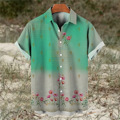 

Men's Shirt Floral Graphic Prints Turndown Yellow Purple Green Gray Daily Holiday Short Sleeves Button-Down Print Clothing Apparel Tropical Fashion Boho Designer