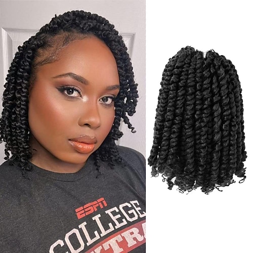 

8 Zoll Passion Twist Häkelhaar 7 Packungen kurze vorgedrehte Häkelarbeit Passion Twist Ombre schwarz