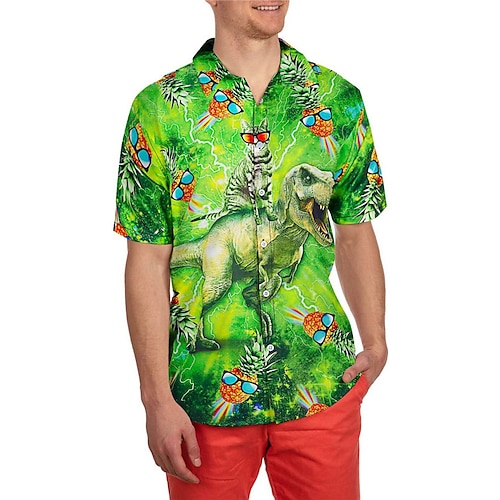 

Homme Chemise Chemise hawaïenne Dinosaure Imprimés Photos Col rabattu Violet Orange Vert Plein Air Casual Manches courtes Bouton bas Imprimer Vêtement Tenue Tropique Sportif Vêtement de rue Design