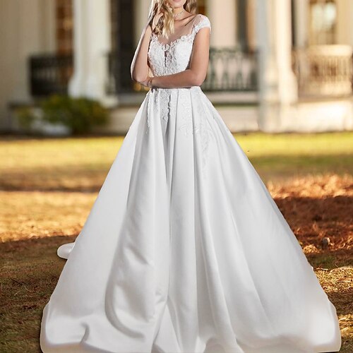

Fidanzamento Da cerimonia Abiti da sposa Strascico di corte Linea-A Fibbie Monospalla Raso Con Con applique 2023 Abiti da sposa