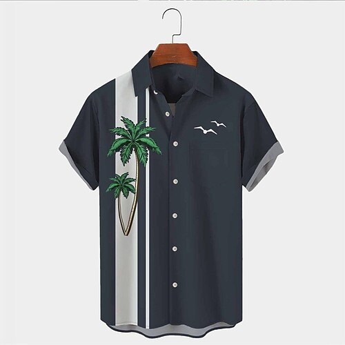 

Homens Camisa Social Camisa havaiana Coqueiro Listrado Estampas Abstratas Aberto para a Lateral Cinzento Escuro Ao ar livre Rua Manga Curta Botão para baixo Imprimir Roupa Tropical Moda Havaiana