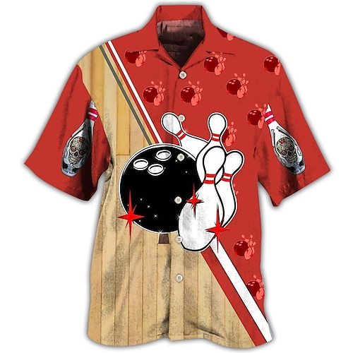 

Homme Chemise Chemise hawaïenne Imprimés Photos Boule de bowling Col rabattu Rouge Casual Vacances Manche Courte Bouton bas Imprimer Vêtement Tenue Tropique Mode Vêtement de rue Hawaïen