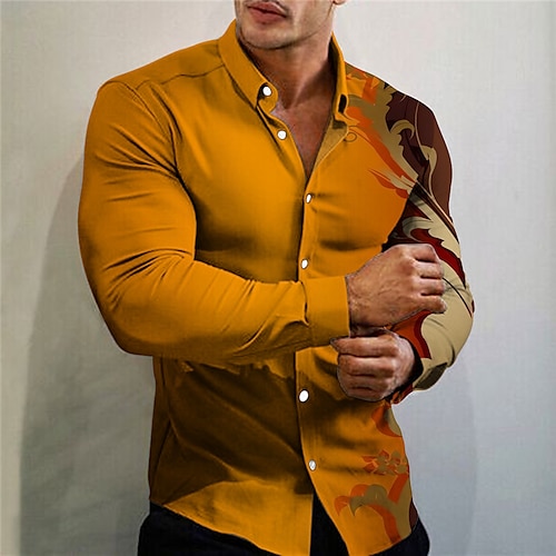 

Homens Camisa Social Floral Estampas Abstratas Aberto para a Lateral Amarelo Vermelho Azul Cinzento Ao ar livre Rua Manga Longa Botão para baixo Imprimir Roupa Tropical Moda Designer Macia