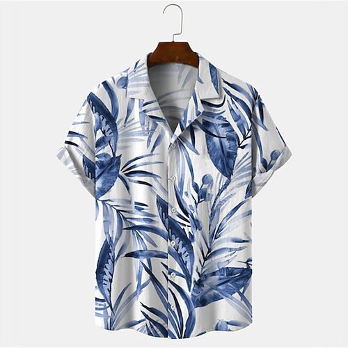 

Herren Hemd Hawaiihemd Sommerhemd Blumen Grafik-Drucke Blätter Umlegekragen Blau Grün Strasse Casual Kurze Ärmel Button-Down Bedruckt Bekleidung Tropisch Sport Strassenmode Designer