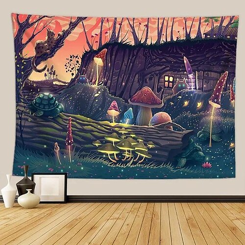 

Trippy Magic World Wandteppich Pilz Psychedelic Art Decor Foto Hintergrund Decke Vorhang hängend Zuhause Schlafzimmer Wohnzimmer Dekoration