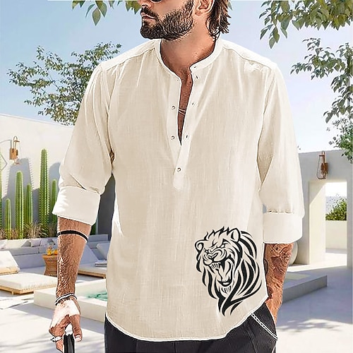 

Per uomo camicia di lino Camicia estiva Camicia da spiaggia Bianco Rosa Blu Manica lunga Animali Colletto Primavera estate Informale Giornaliero Abbigliamento Stampa