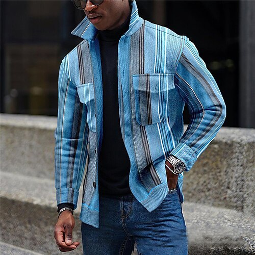 

Homme Chemise Rayé Imprimés Photos Col rabattu Bleu Extérieur Plein Air manche longue Imprimer Vêtement Tenue Mode Vêtement de rue Design Respirable