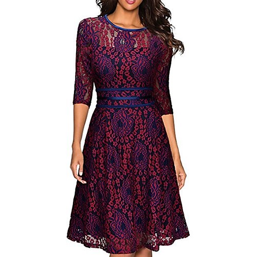 

Per donna Vestito da festa Abito di pizzo Abito semi formale Vestito longuette Rosso Mezza manica Colore puro Pizzo Estate Primavera Autunno Girocollo Festa Ufficio Invitati del matrimonio Da mare
