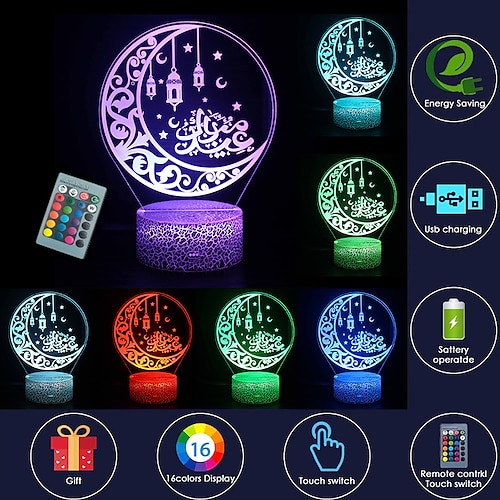 

ramadan eid 3d måne natlys 16 farveskift fjernbetjening mubarak islam kirke natlys indretning muslimsk atmosfære lampe til soveværelse stue eid al-fitr fest lys venner troende gaver