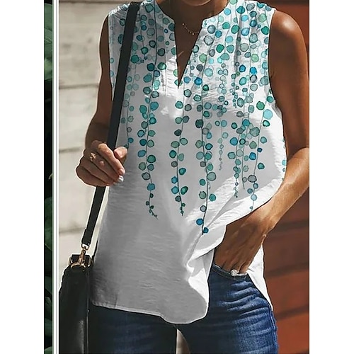 

Women's Tank Top Black White Blue Floral Print Sleeveless Casual Holiday Basic Standing Collar Regular Floral S