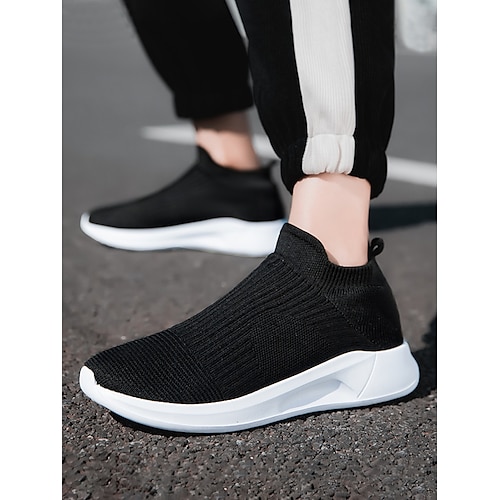 

Unisex Treningssko utendørs Daglig Snøring Flat hæl Rund Tå Fritid minimalisme Gange Flying Weaving Snøring Svart