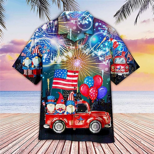 

Men's Shirt Summer Hawaiian Shirt Graphic Prints National Flag Cuban Collar Blue Casual Holiday Short Sleeve Button-Down Print Clothing Apparel Tropical Fashion Streetwear Hawaiian