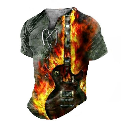 

Per uomo Camicia Henley Magliette Pop art Chitarra Henley Abbigliamento Stampa 3D Giornaliero Sport Manica corta Lacci Stampa Di tendenza Informale Comoda